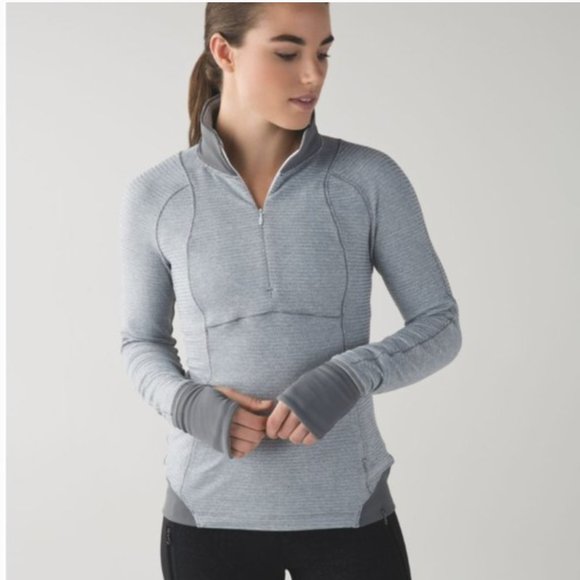 lululemon athletica Tops - Lululemon Runderful 1/2 Zip Mini Check Pique White Heathered Slate/Slate 12